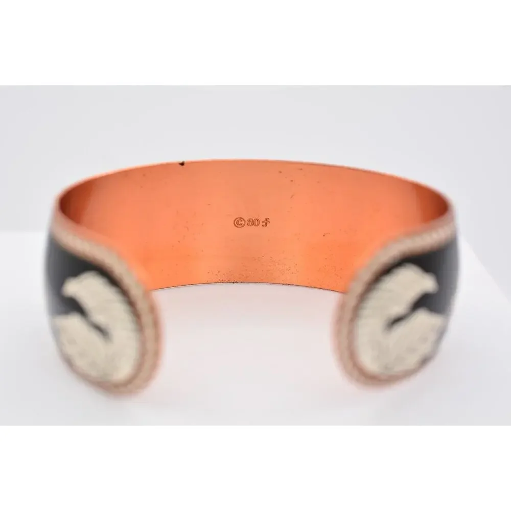 80F Damascene Cuff Bangle Bracelet Copper Lotus Flower Black Signed BinAW